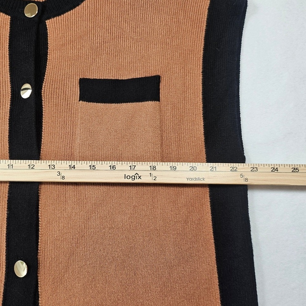 Marc New York Colorblock Knit Cardigan Vest Large Camel Black Gold Button - Picture 7 of 8